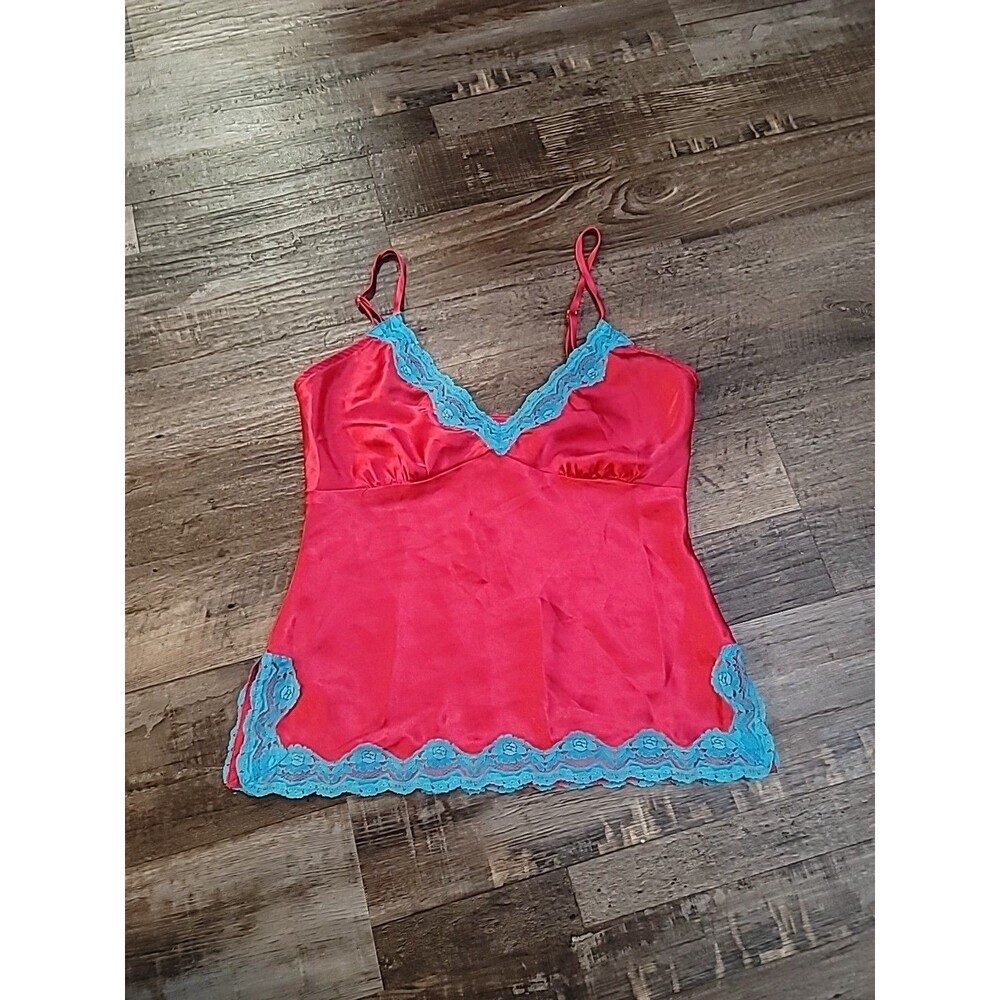 Vintage Tommy Jeans Small Womens Top Camisole Lace Y2K Pink Blue V-Neck Fairy